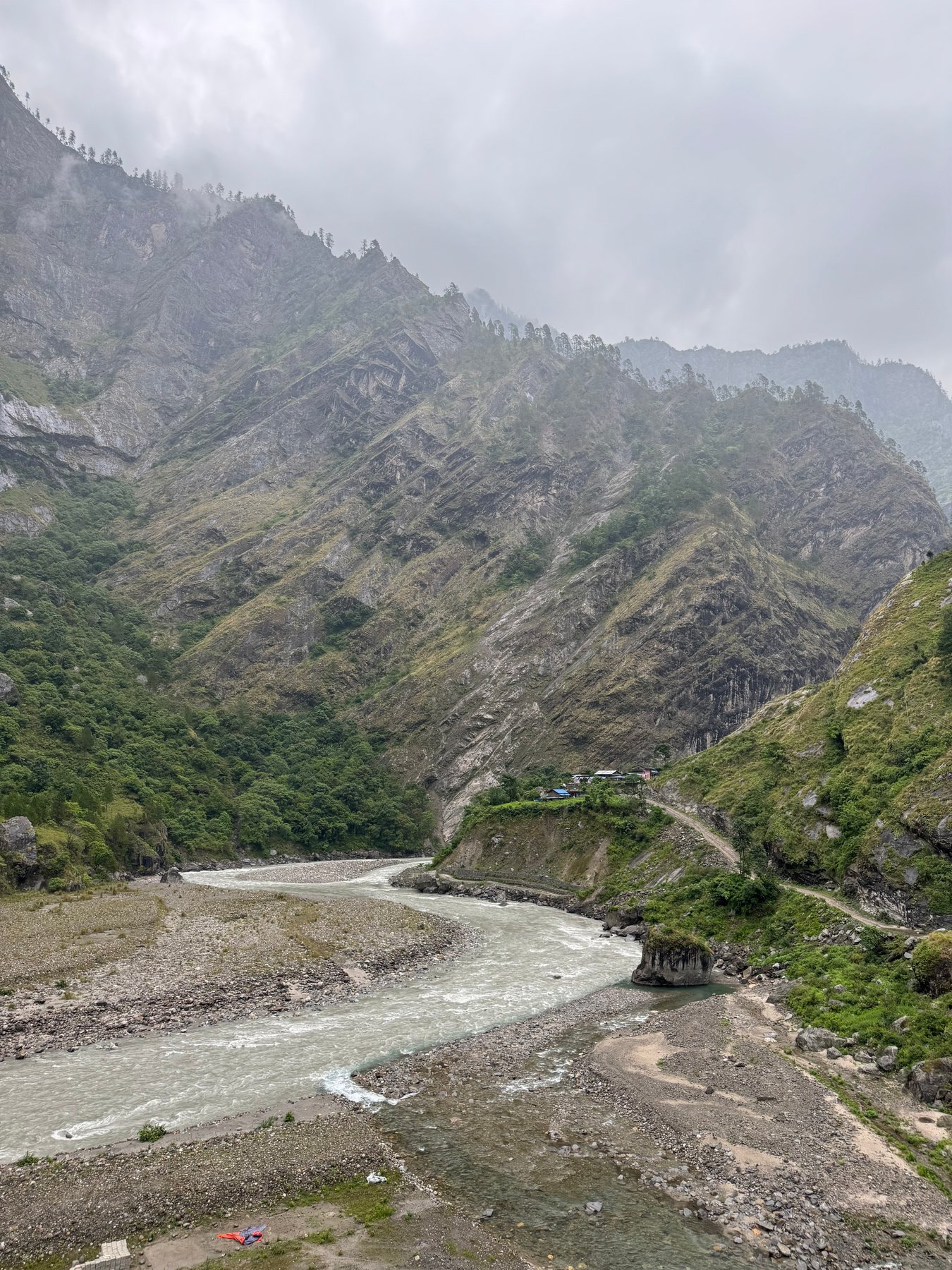 Following the river into the mountains.