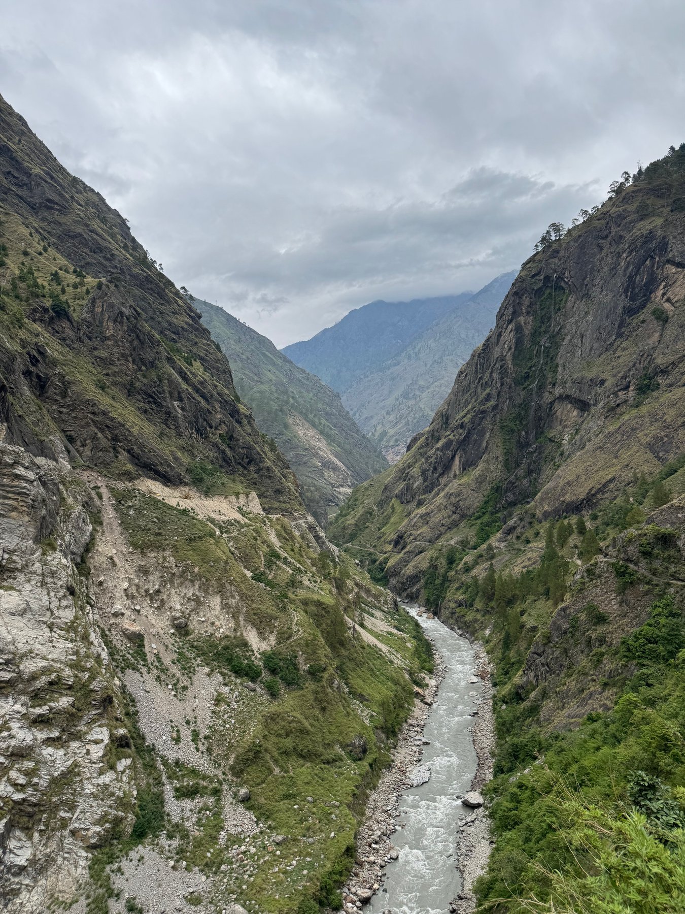 Steep rock walls along the river.