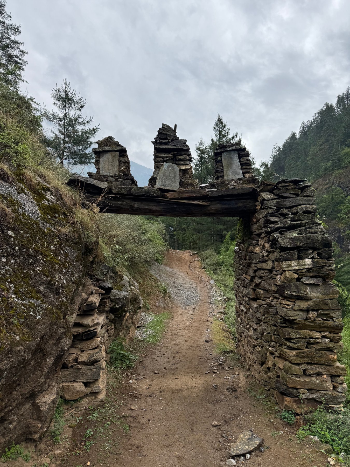 A stone gateway on the trail.