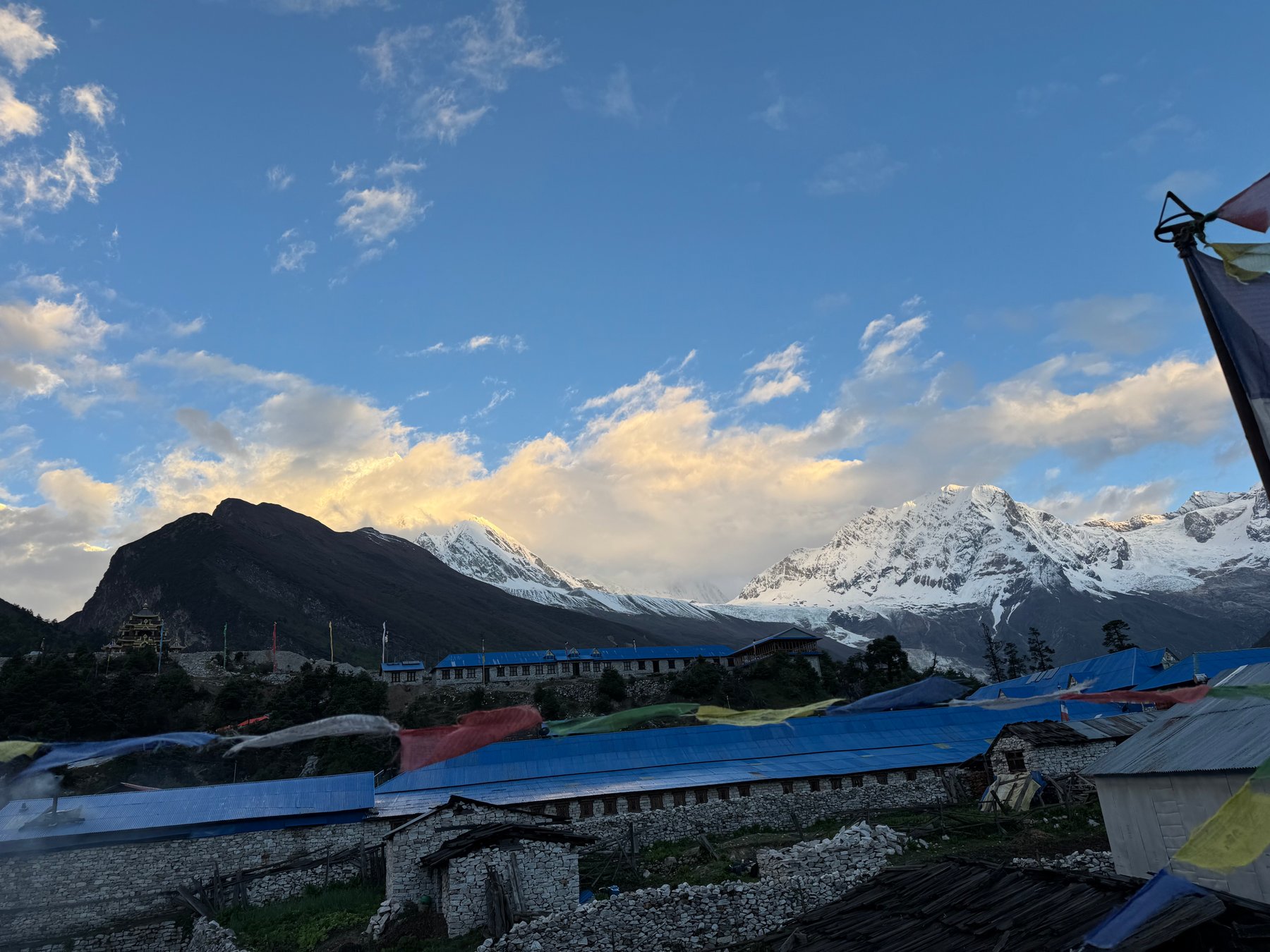 Morning light on the snowy peaks.