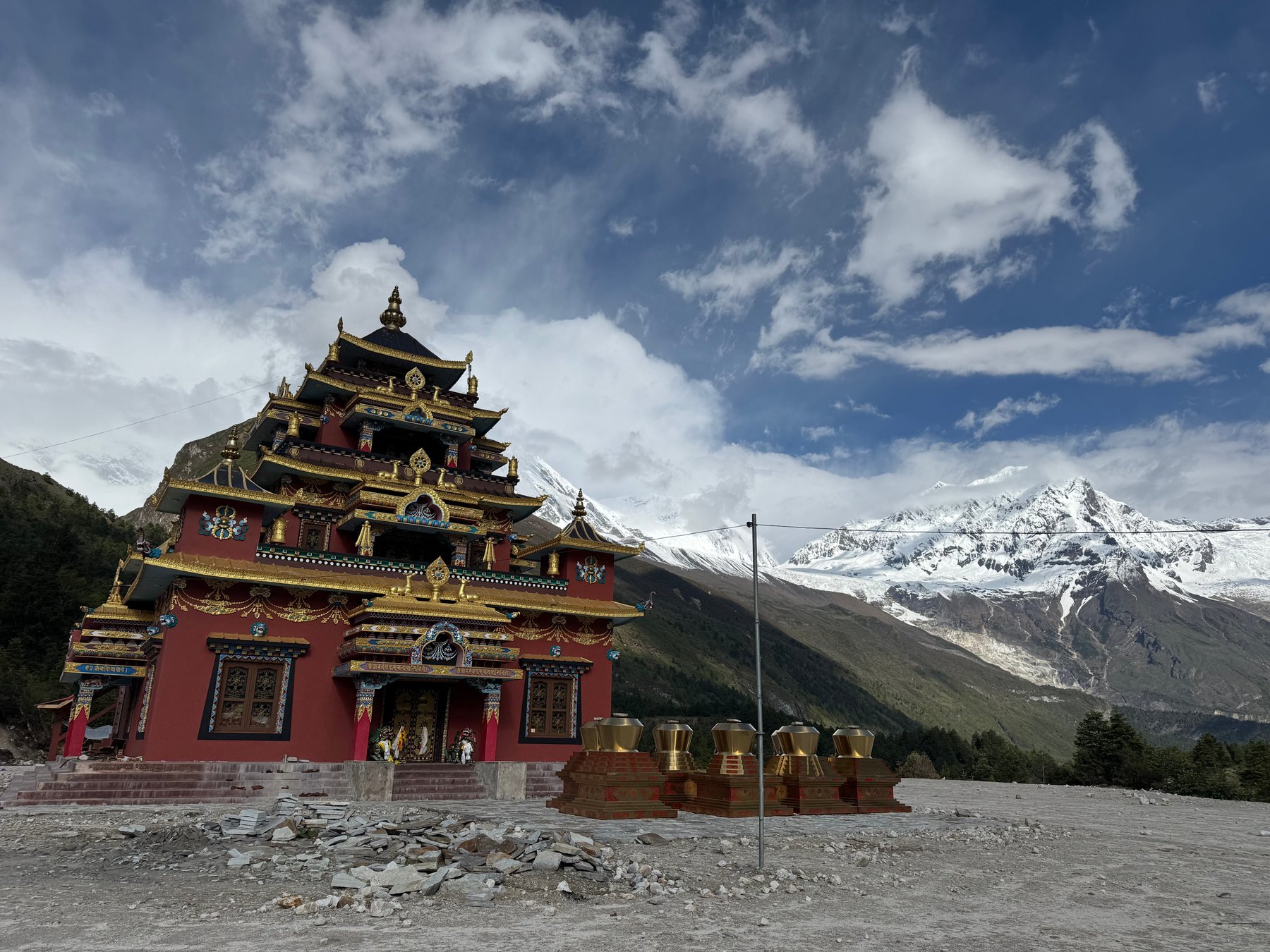 A monastery beneath the mountains.
