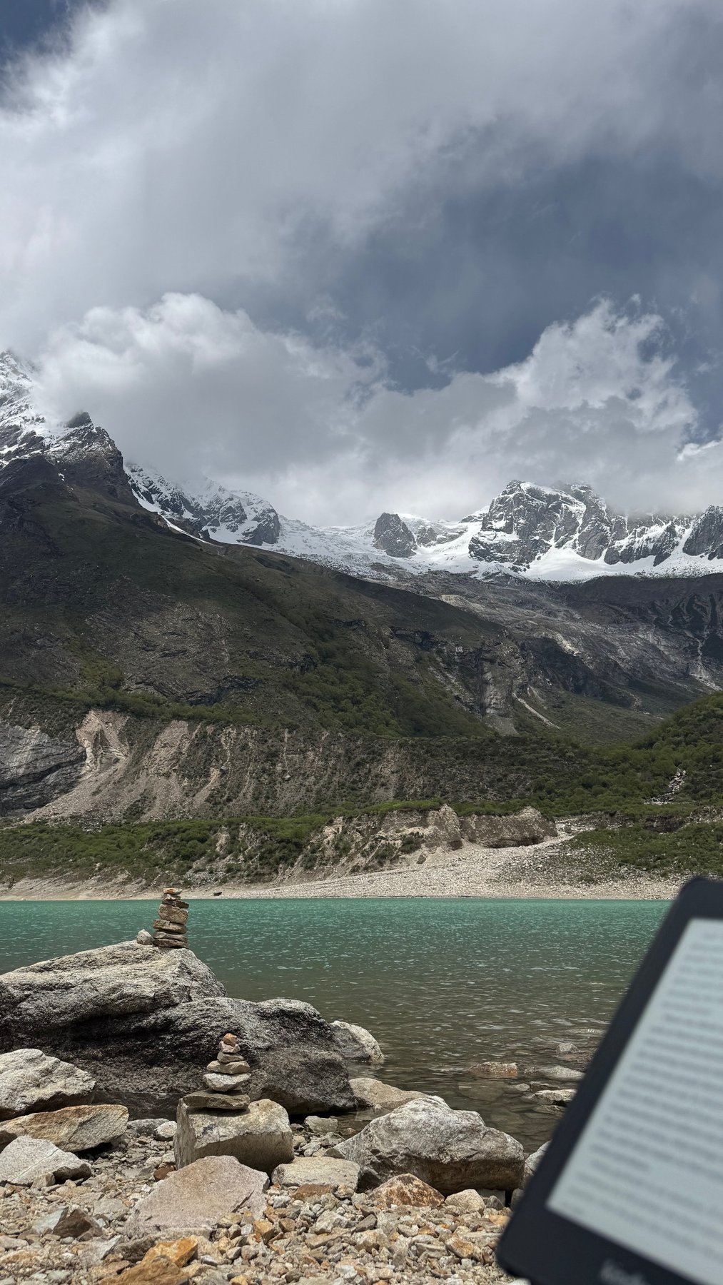 The turquoise water of Birendra Lake.